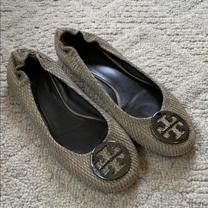 Tory Burch Taupe Flats with Silver Logo